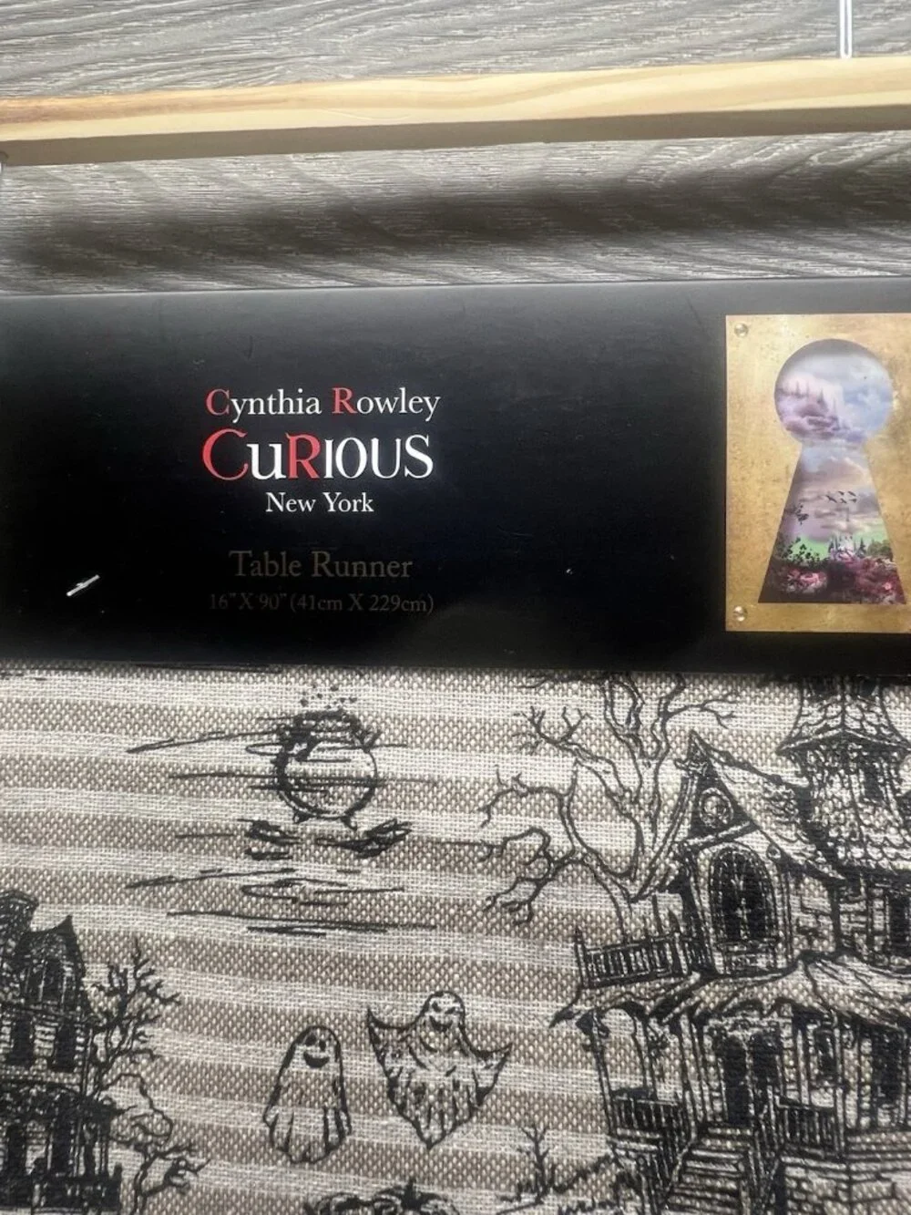 Cynthia Rowley Curious Halloween Cream & Black Table Runner 16” X 9”